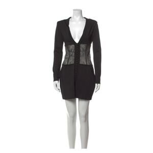 BALMAIN Black Paisley Lace Long Sleeve Corset Mini Dress Size 6
